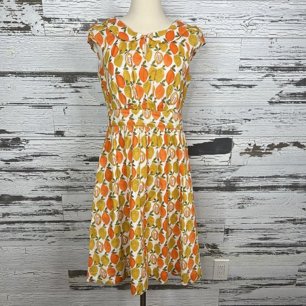Emily And Fin Lemon Poppy Dress Women's Size M Yellow Orange Collar Preppy